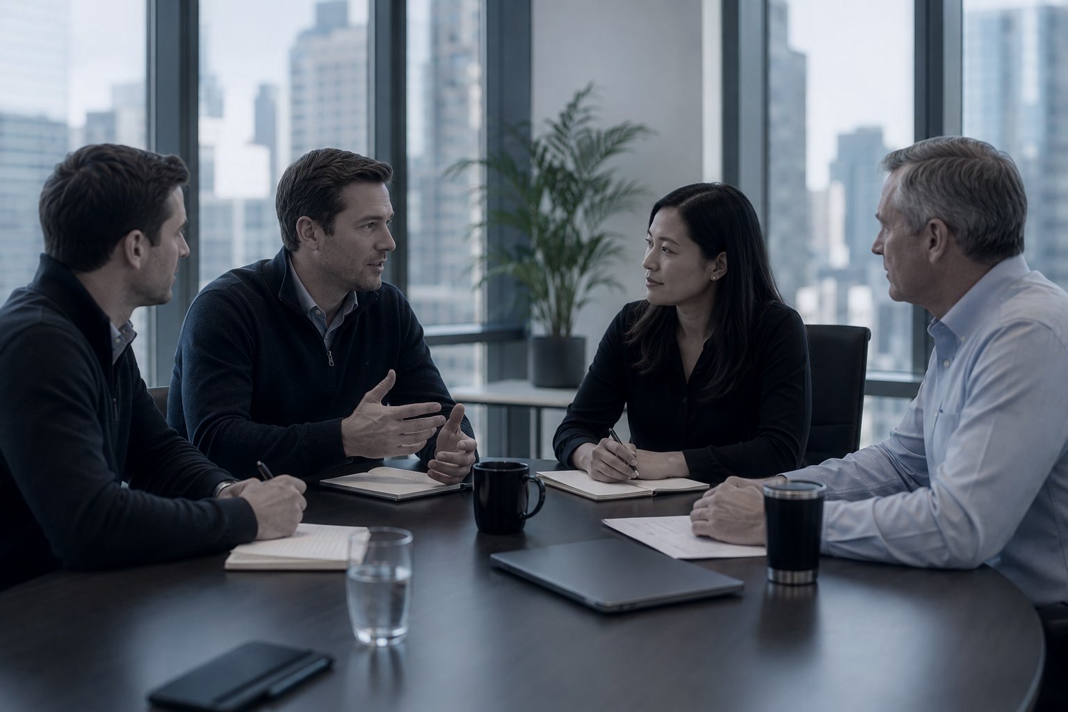 A working session around a board table