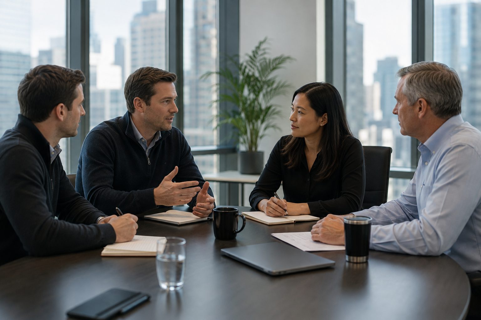 Levco principals in a working session with a company's management team